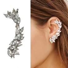1pc Silver-Color Left Ear Rhinestone Ear Clip, Shiny Jewelry - Silver - View 7