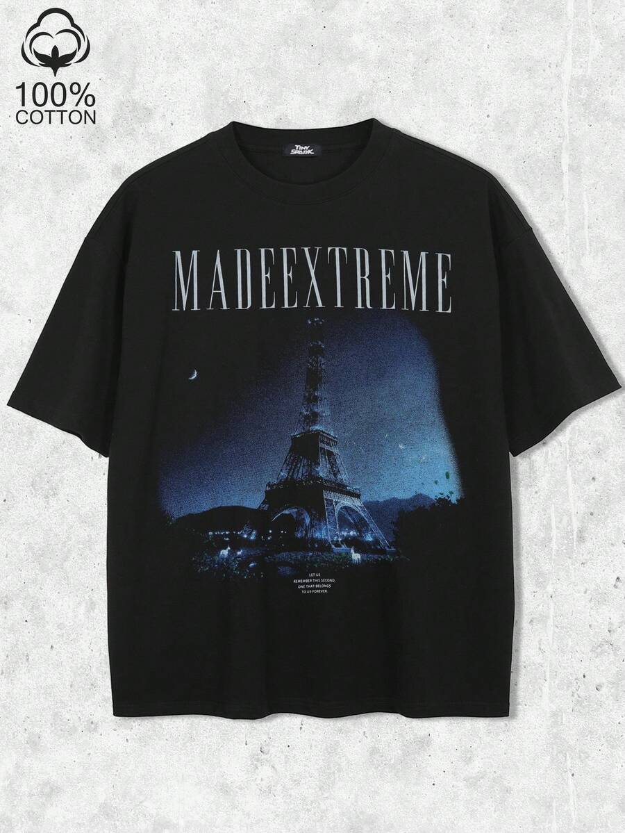 Tiny Spark Vintage Aesthetic Black Paris Eiffel Tower Graphic T-Shirt - Black - View 1