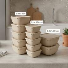 Set Of 12 Square Plastic Containers In Various Colors – Kitchen Organizer With Lids (5*500 Ml, 5*1 L, 2*1.8 L) - Sand - View 2