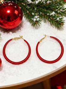 2 chiếc khuyên tai vòng màu đỏ nhỏ giọt dầu, kiểu dáng Hồng Kông cổ điển cao cấp, khuyên tai đỏ thời trang thanh lịch cá tính phù hợp cho phụ nữ đeo hàng ngày và các dịp lễ hội, món quà tuyệt vời cho kỳ nghỉ. - Đỏ - Xem 8