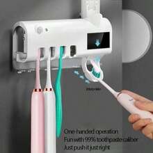 Dispensador Automatico de Pasta Dental y soporte para Cepillo de Dientes - Blanco - Ver 3