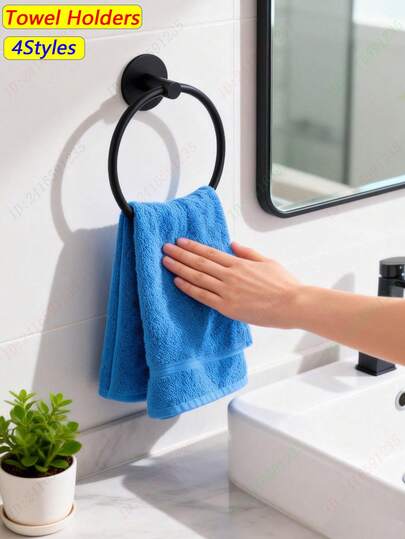 Estantes adhesivos para toallas para pared de baño, portatoallas, anillo para toallas de mano de acero inoxidable, estante para toallas, soporte para paños de cocina de color negro mate sin taladrar, ganchos para toallas de baño de gran resistencia, barra para toallas de mano y cara, accesorios de almacenamiento para baño, accesorios de ferretería, plata y oro, resistente al agua