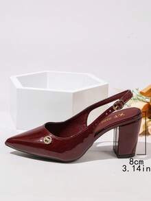 女士酒红色露趾凉鞋，新款春夏漆皮细高跟露跟尖头高跟鞋 - 酒紅色 - 查看 9