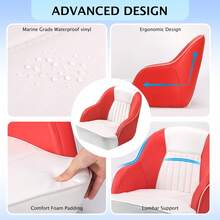Techigher Pontoon Captain Bucket Seat, Fishing Chairs With Thickened Sponge Padding For Boats, Sightseeing, Speedboat, Canoe - White and Red Stitching - View 3