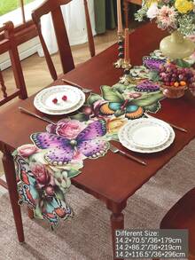 1 pièce Chemin de table en polyester, impression numérique 2D délicate avec motif lavande et papillon, ambiance fraîche de printemps/été, convient pour toutes les saisons, peut être utilisé comme décoration de table de cuisine/salle à manger, décoration de chambre, nappe rose, bureau, table basse, coiffeuse, set de table, tapis de pique-nique pour salon, chambre, jardin, intérieur/extérieur, mobilier d'extérieur, camping, villa, fête de famille, fête, décoration de mariage, disponible en plusieurs tailles - Multicolore - Voir 2