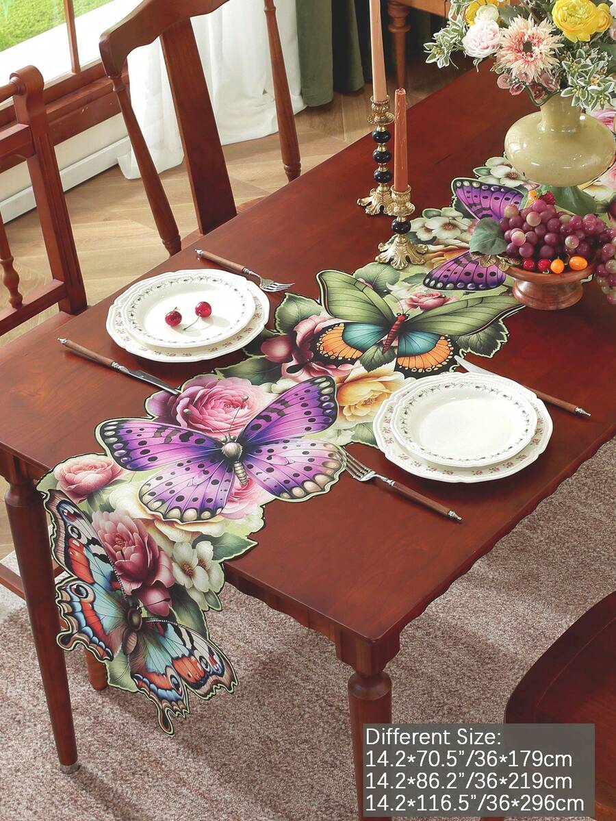 1 pièce Chemin de table en polyester, impression numérique 2D délicate avec motif lavande et papillon, ambiance fraîche de printemps/été, convient pour toutes les saisons, peut être utilisé comme décoration de table de cuisine/salle à manger, décoration de chambre, nappe rose, bureau, table basse, coiffeuse, set de table, tapis de pique-nique pour salon, chambre, jardin, intérieur/extérieur, mobilier d'extérieur, camping, villa, fête de famille, fête, décoration de mariage, disponible en plusieurs tailles