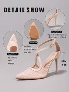 Giày cao gót phối ren thời trang, giày bít mũi nhọn gợi cảm cho các bữa tiệc tối, gót siêu cao, đế khoét rỗng dành cho nữ. - Màu be - Xem 3