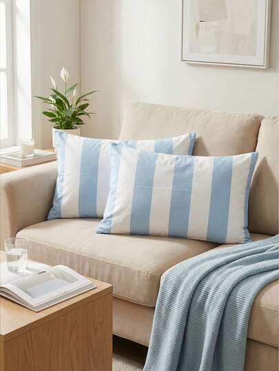 1pc/2pcs Soft Pillowcase, Solid Blue & White, Multi-Size Pillowcase, Envelope Closure, Wrinkle-Resistant, Fade-Resistant, Stain-Resistant, Suitable For Bedroom, Sofa, Living Room, Home Decor, Pillow Insert Not Included, Home Decor, Study Supplies