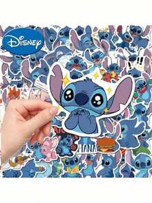 50/100/150pcs Stitch Stickers, Phone Case Stickers, Waterproof Stitch Stickers, Office Supplies, School Supplies, X, DIY Stickers, Decorative Stickers, Cartoon Stickers, Anime Theme Stickers, Suitable For Phones And Suitcases, Also Suitable For Notebooks, Water Bottles And Guitars, Suitable For Laptops, Suitcases, Phones And Water Bottles - Blue - View 9