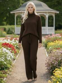Cacharrel Mousse Knit Turtleneck Top And Trousers Set - Óxido marrón - Ver 1