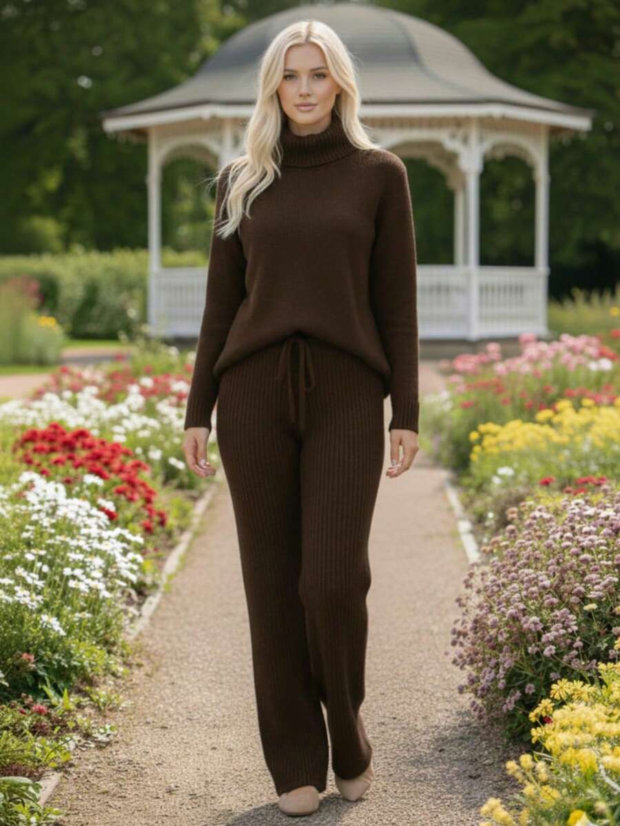 Cacharrel Mousse Knit Turtleneck Top And Trousers Set - Óxido marrón - Ver 1