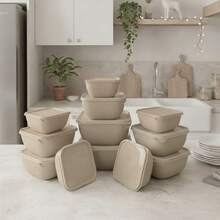 Set Of 12 Square Plastic Containers In Various Colors – Kitchen Organizer With Lids (5*500 Ml, 5*1 L, 2*1.8 L) - Sand - View 6