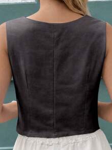 MICHELEE Elegant Women's Vest With V-Neck And Button Closure - Black - View 6