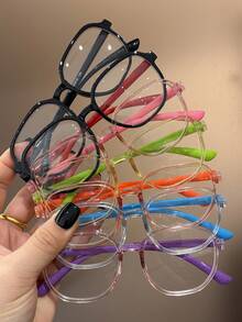 1 pieza Gafas cuadradas de moda con bloqueo de luz azul, coloridas y lindas para niños, adecuadas para lectura diaria, salidas, regalos, accesorio de gafas con lentes transparentes para volver a la escuela, casual, adecuado para niños y niñas, vida diaria, lectura, TV, juegos, teléfonos inteligentes, gafas de moda, accesorios fotográficos - transparente - Ver 1