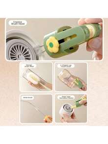 5-In-1 Multifunctional Bottle Cleaning Brush Set - With Straw Cleaner & Extra Sponge Heads, Perfect For Baby Bottles, Coffee Cups, Mugs, Tumblers & Reusable Water Bottles - 黃色 - 查看 4