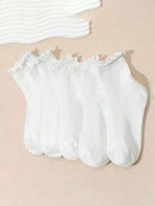 5 Pairs Cute Simple British Style Mushroom Trim Mid-Calf Socks, Autumn - Multicolor - View 5