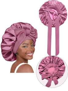 1件装丝缎系带睡帽，黑色，头巾，适合自然发型女性，可作睡帽或睡眠帽使用。 - 多色 - 查看 22