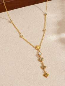 1pc Fashion Creative Multi Element Diamond Studded Glass Gold Plated Sun Star Snake Pendant Necklace Medium Length Stainless Steel Women's Daily Wear Jewelry - Multicolor - View 2