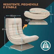 Poltrona Relax Da Lettura Con Schienale Regolabile 360° Pieghevole Portata 150kg 60x105x87cm - 米色 - 查看 3