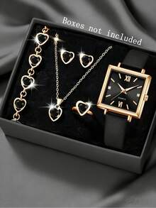 3pcs Women's Black Strap, Fashion Casual Mixed Square Case Quartz Watch Bracelet Jewelry Set, Suitable For Daily Wear Decoration Or Holiday Gift - Black - View 7