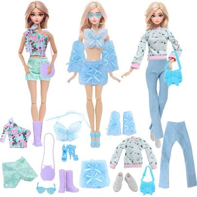 13 Pieces Fashion Doll Clothes With Accessories For 11.5 Inch Girl Dolls, Including 3 Sets Doll Outfits & 6 Pieces Accessories, Fashion Style, Doll Dress Up Game Toys Birthday Gift Christmas Stocking Stuffers(Doll Not Included)