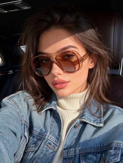 1pc Retro Large Frame Aviator Style , Simple Fashion Streetwear Versatile For Women