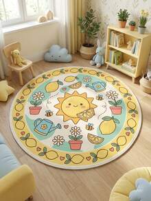 1pc Washable Macaron Yellow Cartoon Element Faux Wool Rug, Decorative Rug, Bedroom Decor, Small Rug, Carpet, Home Decor, Living Room Rug, Living Room Small Rug, Bedroom Rug, Living Room Home Decor, Outdoor Rug, Washable Rug, Personalized Home, Fashionable Home Decor - Multicolor - View 3