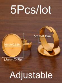 5件套18k PVD镀金不锈钢可调节戒指托，适用于直径8/10/12/14/16/18/20/25mm的玻璃凸面宝石，浮雕宝石托架，戒指底座，DIY珠宝制作用品 - DIY戒指 - 查看 20