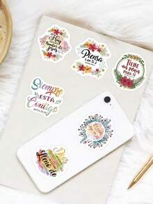 50pcs Back To School Inspirational Quote Stickers, Suitable For Handmade Diary, DIY Photo Album, Spanish Bible Verses, Jesus God Themed Aesthetic Stickers - Multicolor - View 6