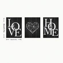 三联黑色木纹爱情海报及印刷品，高品质帆布印刷，黑白帆布艺术画，北欧风格家居装饰，适用于客厅、卧室墙面装饰，可选无框/有框。