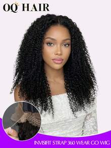 OQ 200% Density 14-26 Inch Invisible Drawstring 360° Seamless Wear African Curly Pre-Bleached Knot Invisible Adhesive-Free Hairline Lace Front Wig - SNatural - View 2