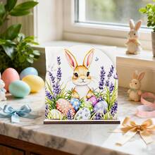 1/4pcs Wooden Easter Napkin Holder Arch Shape Bunny And Eggs Design Free Standing Tissue Dispenser For Kitchen Countertop Dining Table Spring Holiday Party Home Decor - Multicolor - View 3