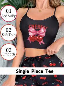 Women's Comfortable Cherry Print Sleepwear Top - Black - View 5