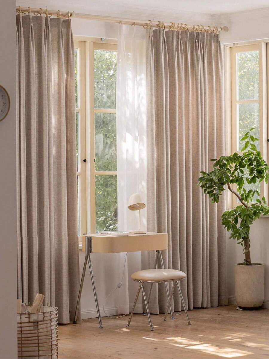 1件米色亚麻布窗帘 - 现代日式亚麻风格,杆袋式设计,适用于客厅和卧室 - 轻薄透光窗帘,客厅窗帘,卧室窗帘,家居装饰(160克面料) - 米色 - 查看 1