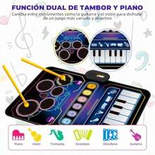 Set Musical 2 en 1 para s Alfombra Musical de Piano y Batería con 2 Baquetas 6 Instrumentos 13 Melodías Juguete Educativo Interactivo Toca y Aprende Regalo Ideal para s y Niñas 3+ Años - N - Ver 4