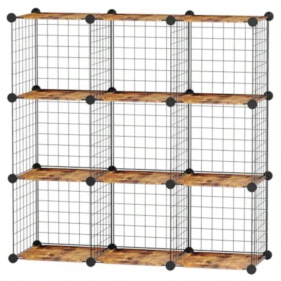 CY Estante Organizador con 9 Cubes de Malla Metálica Organizador de Alambre con Separadores de Plástico PP Estantería Modular Malla DIY Combinable Adecuado para Dormitorios Salones Pasillos y Cocinas - 9Cubos - Ver 1