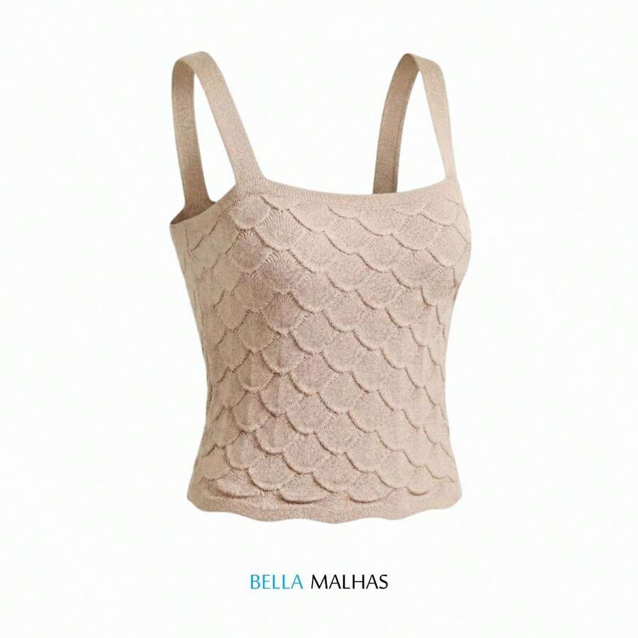 Women's Cropped Tank Top In Textured Modal Fabric With Scale Pattern - Comfortable, Stylish Casual Fashion - beige - Ver 1