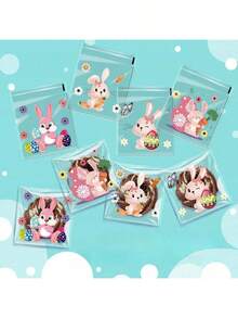 100pcs Easter Bunny Clear Self-Sealing Plastic Gift Bags, Suitable For Candy, Cookies, Snacks, Party Favors, Gift Packaging - Multicolor - View 2