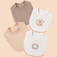 4件套婴儿围兜，棕色系列吸水性强，柔软纯棉纱布U型拍嗝巾，纯色印花春夏新款，婴儿日常用品，礼品 - 彩色 - 查看 9