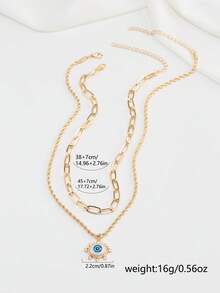 Nooxian 2pcs Personalized Elegant Braided Chain With Evil Eye Pendant Necklace Set For Women (Chain, Clasp & Bead Quantity Randomly Assorted) - Yellow Gold - View 6