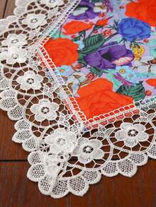 HXARTMIS 1pc Holiday Rose Print Table Runner, Hollow Lace Trim Tablecloth, Watercolor Floral Table Decor, Seasonal Kitchen/Dining/Bar Decoration, Suitable For Indoor/Outdoor Holiday, Home, Wedding, Party, Mother's Day, Valentine's Day, Multiple Sizes Available - Color - View 5