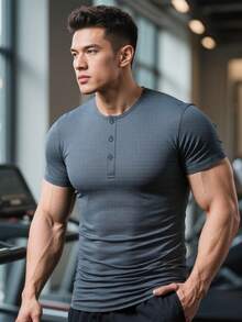 Men's Casual Grey Short Sleeve T-Shirt, Summer - Grey - View 1