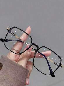 1pc [4 Colors]Women Men Oversized Optical Frame Protection Ultra Light Glasses Office Computer Goggles Clear Glasses Accessories Suitable For Daily Use - Rust Brown - View 2