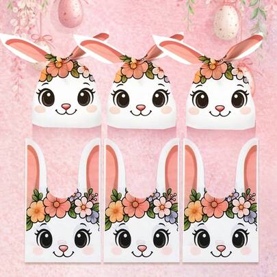 50pcs Rabbit Themed Flower Gift Bags | Easter Rabbit Design, Polypropylene Material, No Handles, Size 4.5"X2.5", Ideal For Easter And Birthday Party Decorations