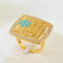 Bague de style luxueux de Dubaï plaquée or 21 carats, élégante bague de mariage islamique saoudienne, bijoux de fête d'Oman pour femmes - Bagues de mode - Voir 17