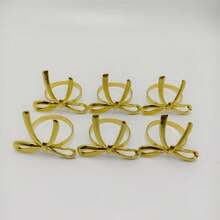 6pcs/10pcs Unique Asymmetric Bow Napkin Rings, Hotel Tabletop Napkin Holders - Gold - View 3