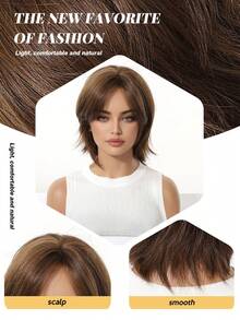 14 Inch Brown Bobbed Wig With Bangs, Heat Resistant Y2K Style Wig For Women, Suitable For Parties And Cosplay - Brown - View 3