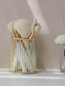 Nordic Minimalist Style Gold Dressing Table Cosmetics Makeup Brush Tool Storage Rack, Brush And Pencil Storage Box - Multicolor - View 2