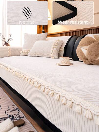 1件舒适雪尼尔沙发垫套，四季通用沙发座垫保护套，现代简约防滑沙发套，防尘可水洗，柔软不褪色，宠物友好，适用于L型沙发和1/2/3/4人沙发