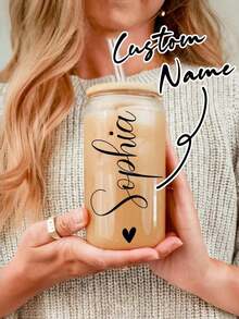 Personalized Birth Flower Mug, Customized Birth Flower Name Coffee Cup, Customized Glass Coffee Cup, Personalized Iced Coffee Cup, Glass Tumbler With Lid And Straw, Bridesmaid Gift, Easy To Clean, Exquisite, High-Quality Customization - Multicolor - View 6